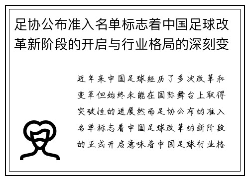 足协公布准入名单标志着中国足球改革新阶段的开启与行业格局的深刻变动
